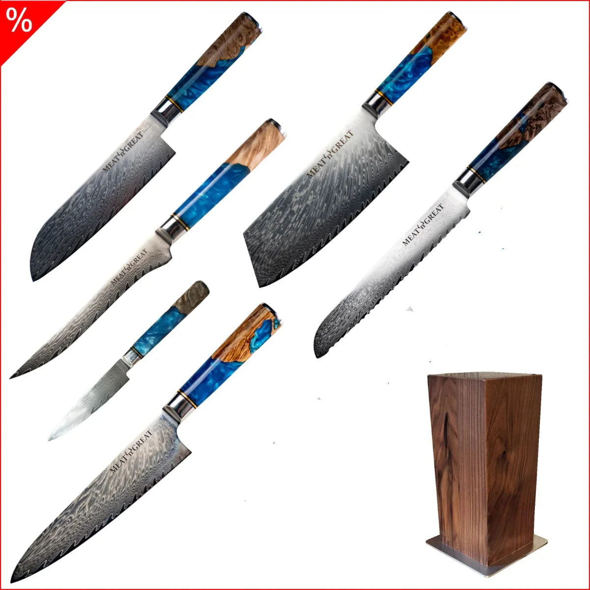 Meat 'n' Great "Aquarell" Messerset 7-teilig mit Messerblock