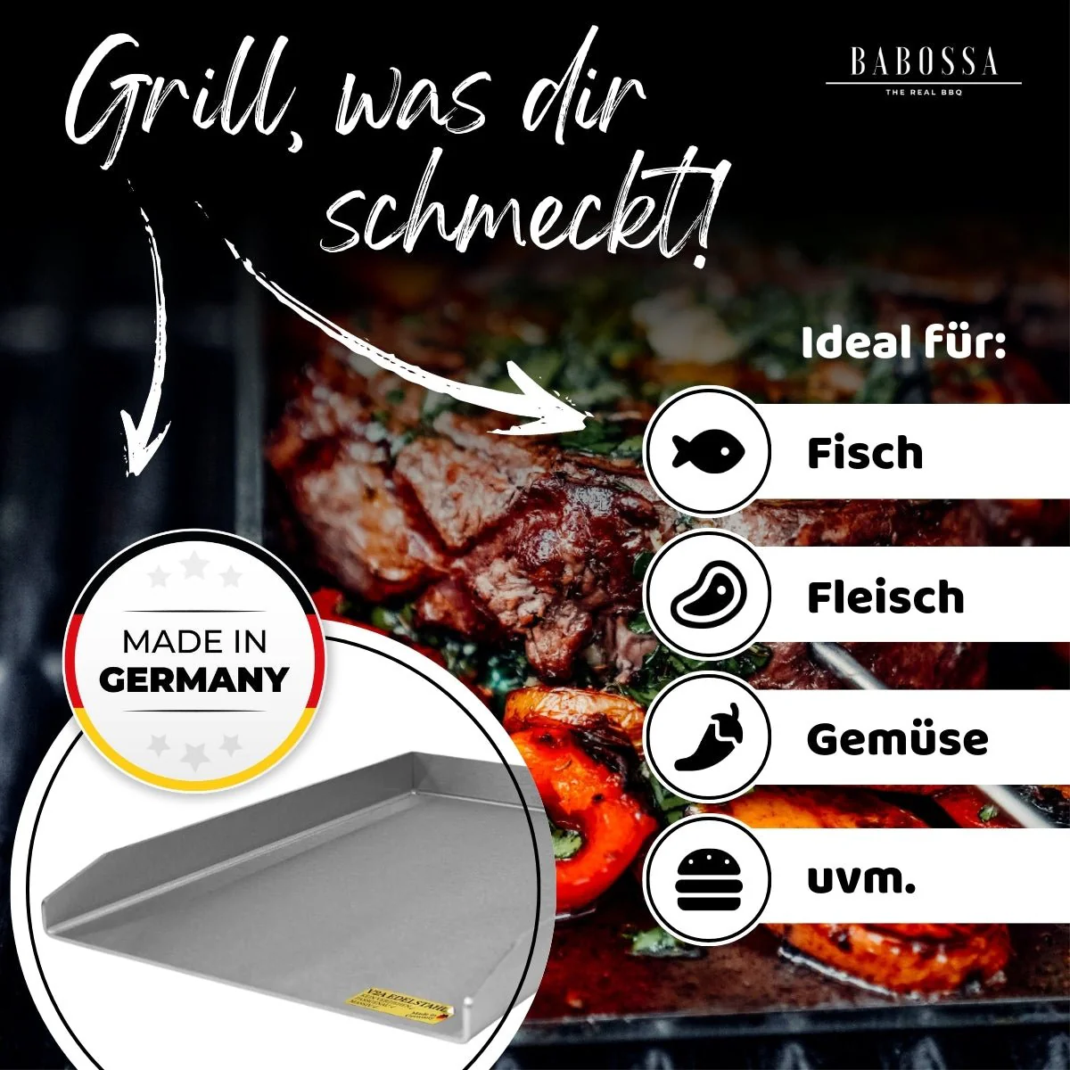 Plancha | Grillplatte | Edelstahl V2A | Bull Steer, Angus, Brahma, Diablo & 7Burner | 37,5 x 48,5cm - Image 2